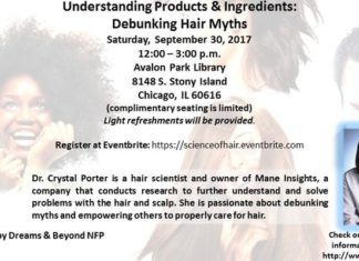 Dr. Crystal Porter CEO of Mane Insights Debunks Myths Today at Avalon Branch Chicago Public Library — Dr. Crystal Porter, CEO of ManeInsights.com