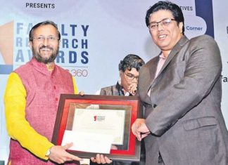 Dr. Purkayastha of ICFAI Business School was awarded by Union HRD Minister Prakash Javadekar — ICFAI Business School